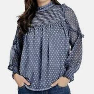 Indigo Thread Co. Woven Long Sleeve Smocked Yoke Swiss Dot Top W/ Tank Size XL